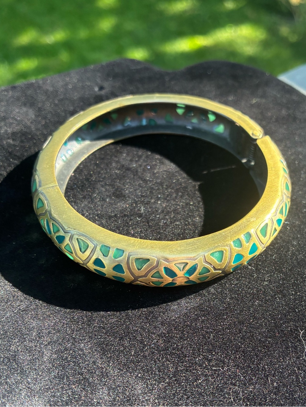 Vintage Plique-a-Jour Clamper Brass Bracelet